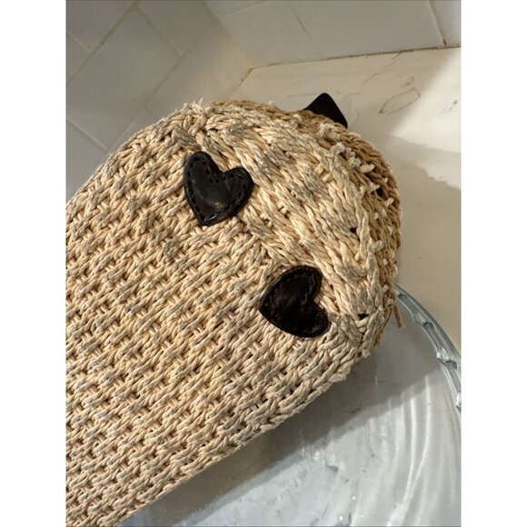 BRIGHTON Handbag Braided Leather Woven Straw Rafia Satchel Purse Heart Y2K - Picture 10 of 16